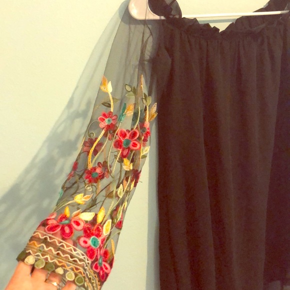 Black, floral off the shoulder dress - Picture 3 of 3